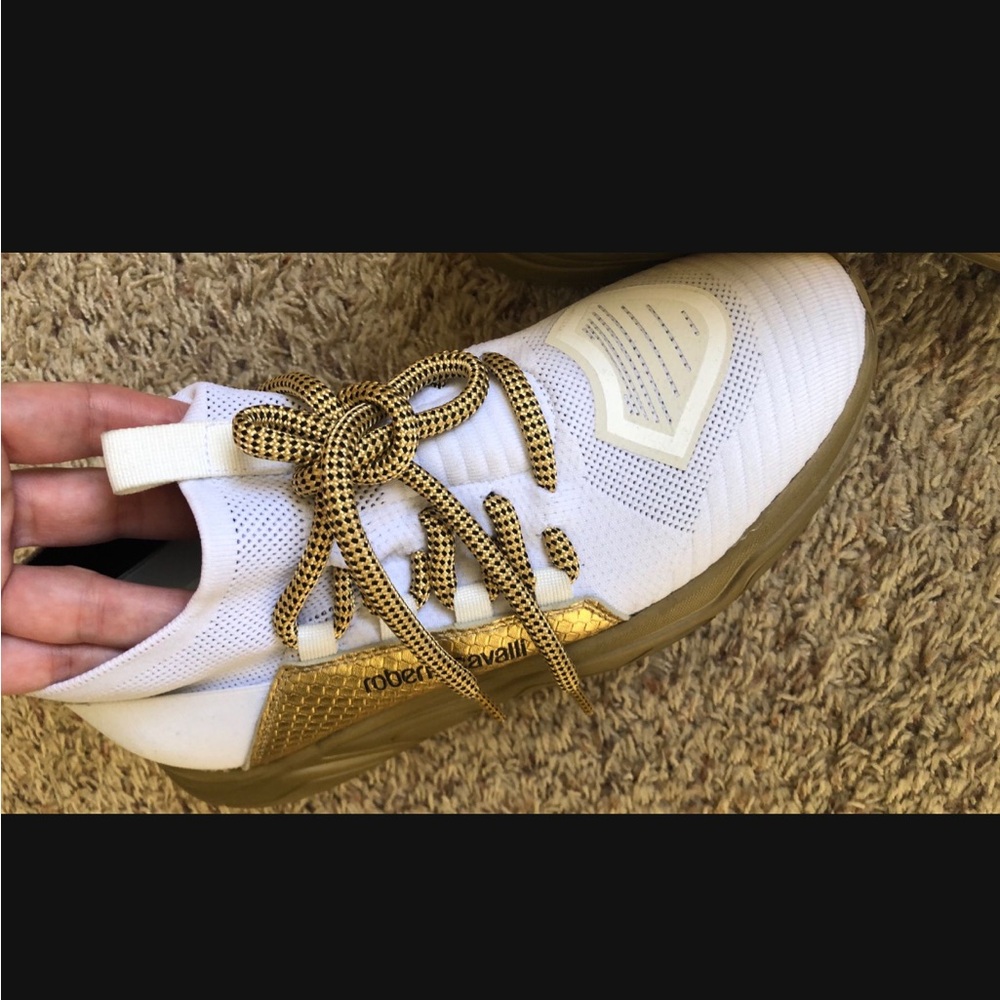 Roberto Cavalli Gold and White Sneakers - Picture 3 of 5
